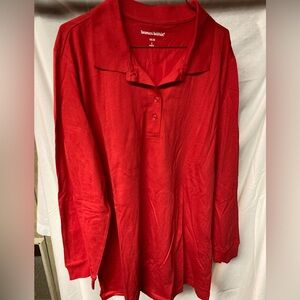 Woman Within Vibrant Red Polo Long Sleeve Shirt